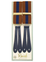 Navy & Rust Stripe 1940s Style Braces with Blue Leather Loops