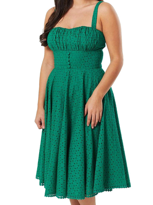 Vintage Style Green Broderie Anglaise Swing Dress