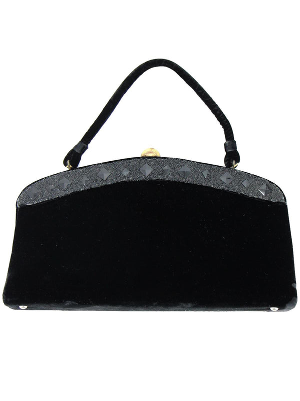 Black Velvet Beaded Vintage Frame Bag