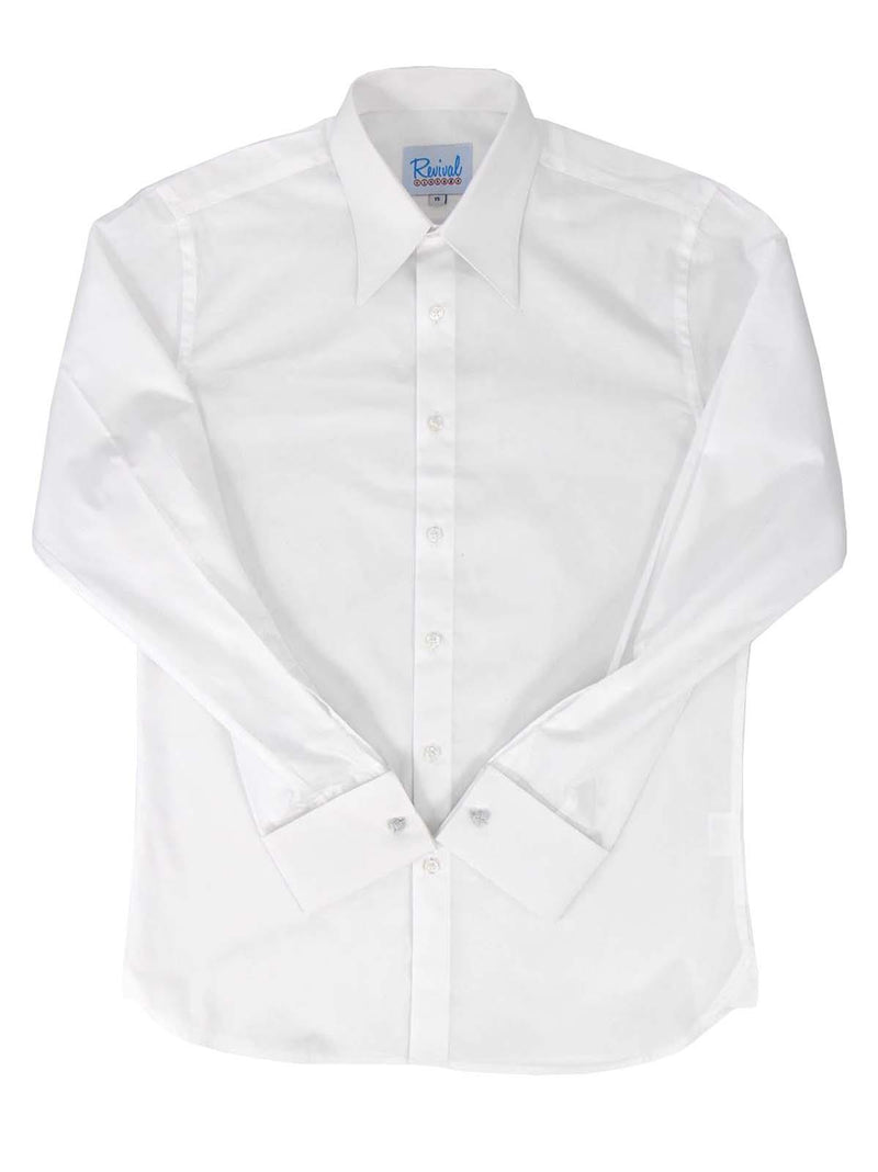 White 1940s Vintage Look Spearpoint Collar Shirt with French Cuff