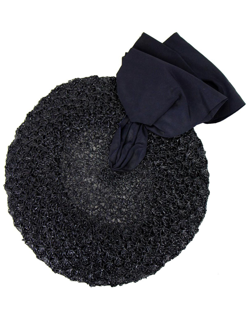 Large Black Woven 1940s Vintage Beret Hat