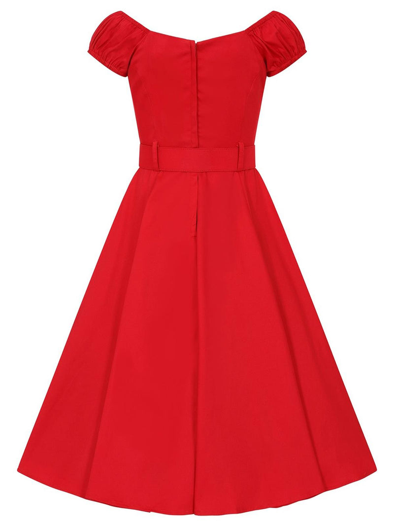 1950s Vintage Style Belted Red Swing Dress
