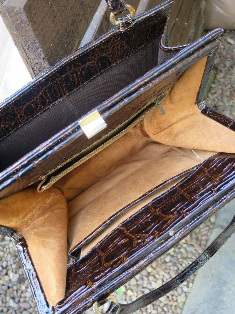 Lustrous Brown Mock Croc Vintage Leather Bag
