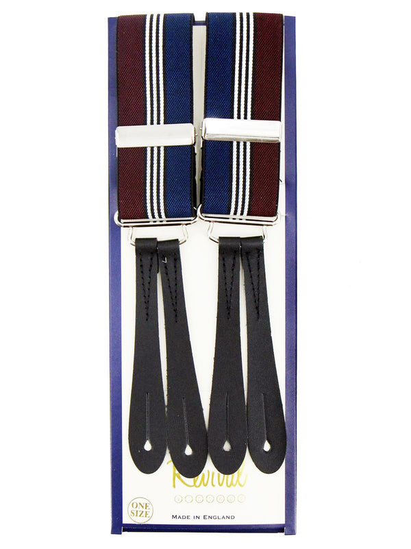 Navy & Maroon Stripe Braces with Black Leather Loops