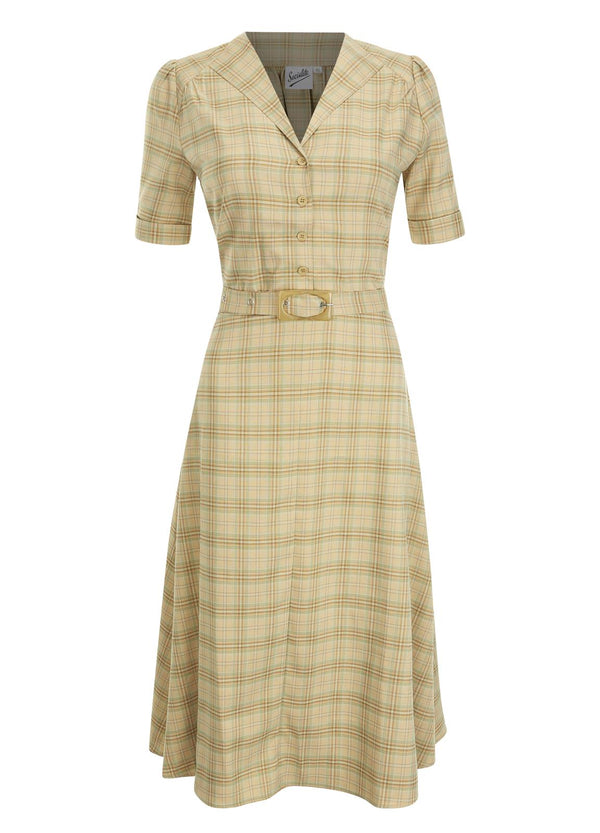 1940s Vintage Lumber Jill Check Day Dress in Flax