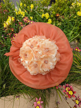Orange Chiffon Layer Vintage Hat with Peach Florals