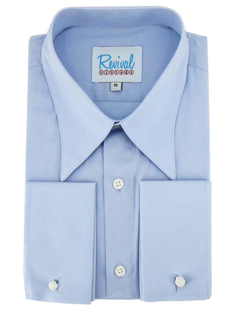 Wedgewood Blue 1940s Vintage Spearpoint Collar Shirt