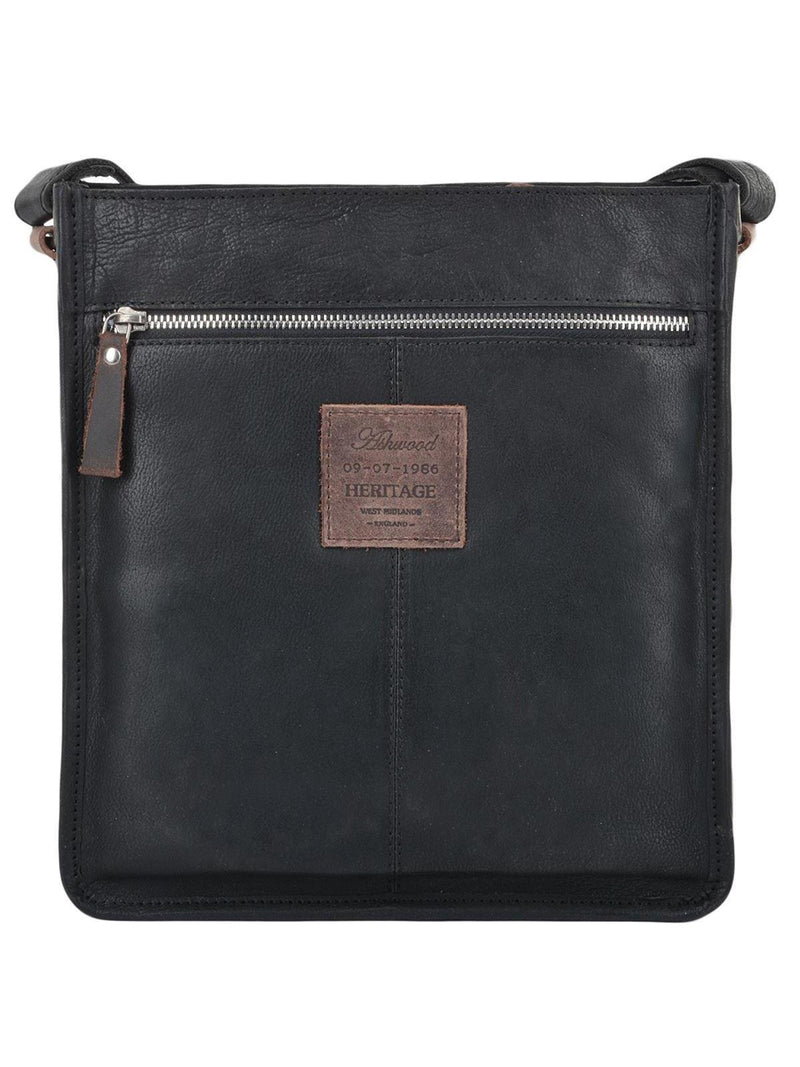Men's Quality Black Leather Vintage Look Messenger Bag