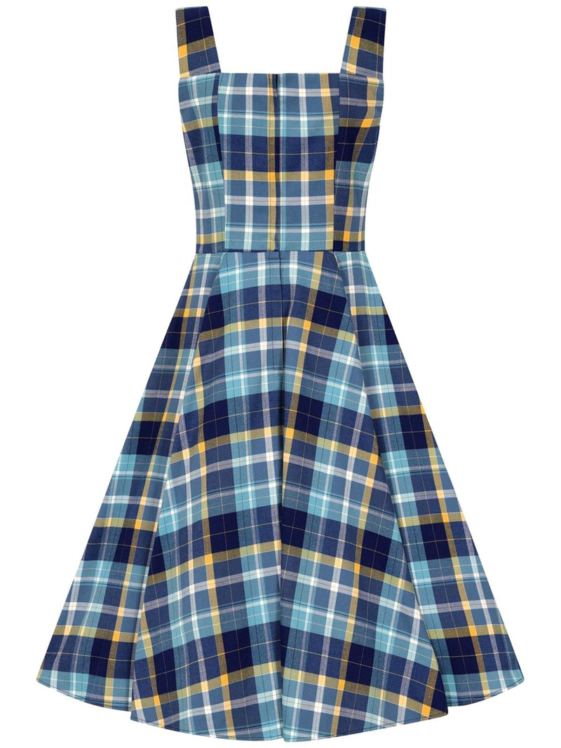 Blue Check Vintage Style Pinafore Swing Dress