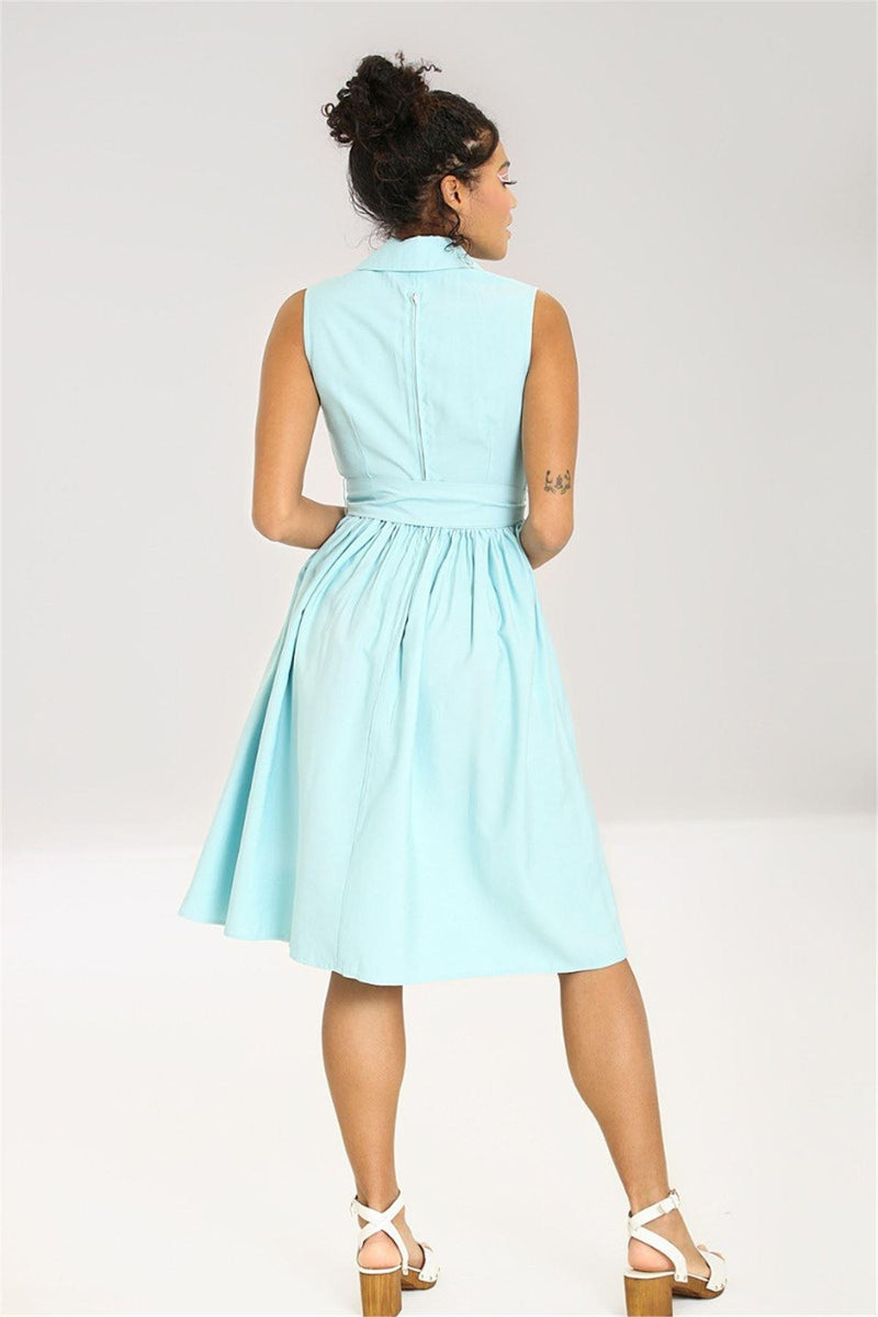 1950s Vintage Style Sky Blue Sleeveless Day Dress