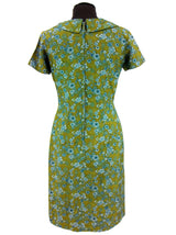 Green Floral Tricel 1960s Vintage Dress
