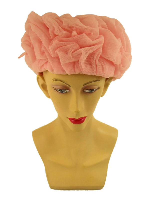 Sixties Vintage Pink Nylon Gathered Hat
