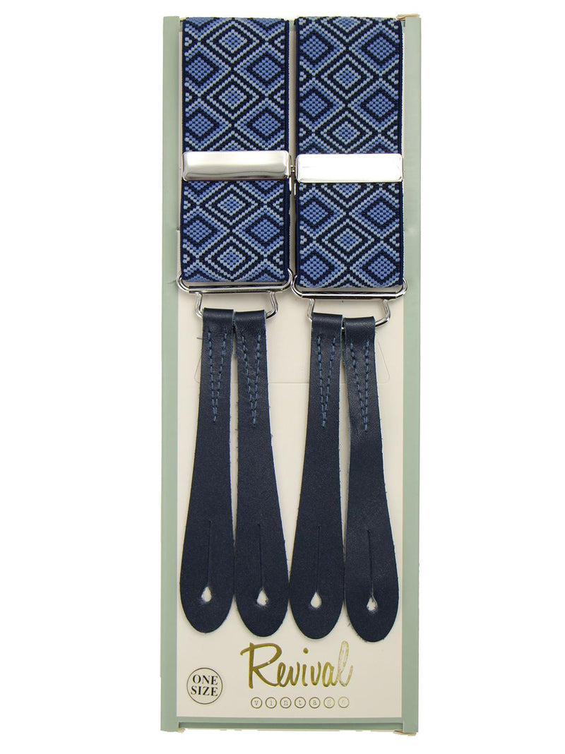 Vintage Style Blue Diamond Braces with Blue Leather Loops