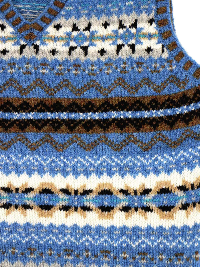 Vintage Style Shetland Wool Fair Isle Vest in Skye Blue