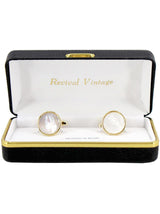 Vintage Style Round Mother of Pearl Gold Cufflinks