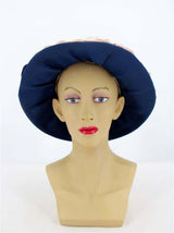 1960s Vintage Pink Raffia Detail Blue Hat