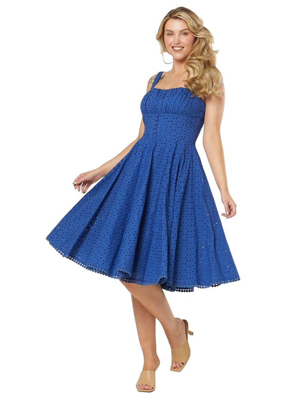 Vintage Style Blue Broderie Anglaise Swing Dress