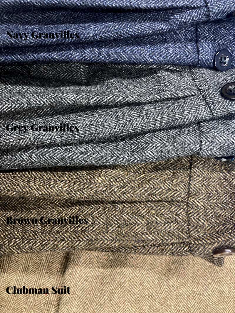 1940s Vintage Granville Herringbone Wool Bag Trousers in Grey