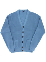 Sky Blue Waffle Knit V-Neck Vintage Style Cardigan