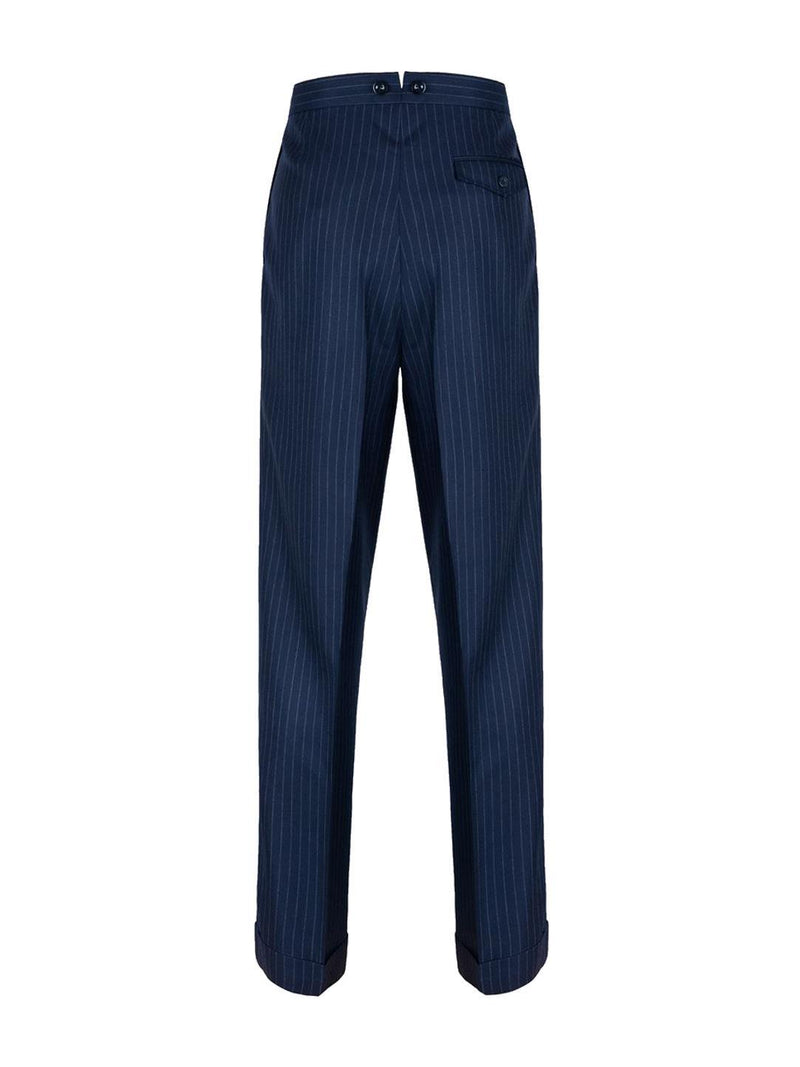 Pure Wool Navy Pinstripe 1940s Suit Trousers (Unhemmed)