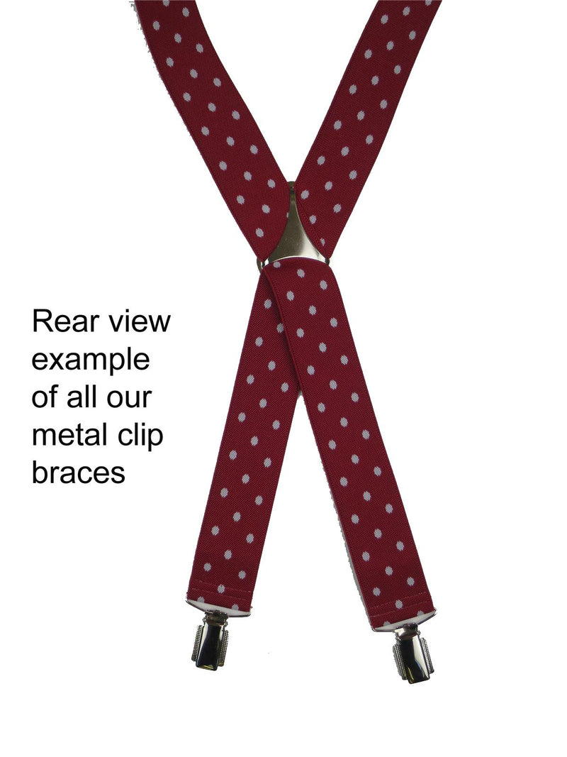 Vintage Style Burgundy Pin Spot Braces with Gold Clips