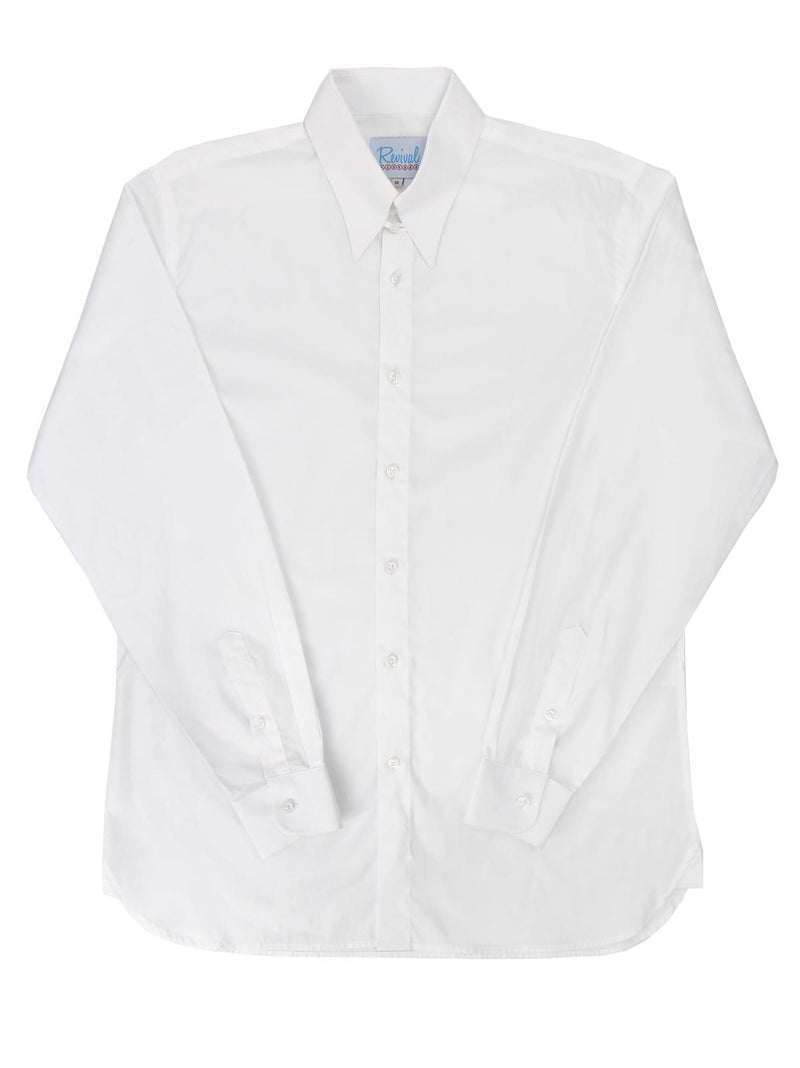 White Vintage Style Spearpoint Shirt with Tab Collar and Barrel Cuff
