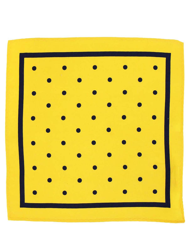 Yellow & Navy Blue Spot Silk Pocket Square