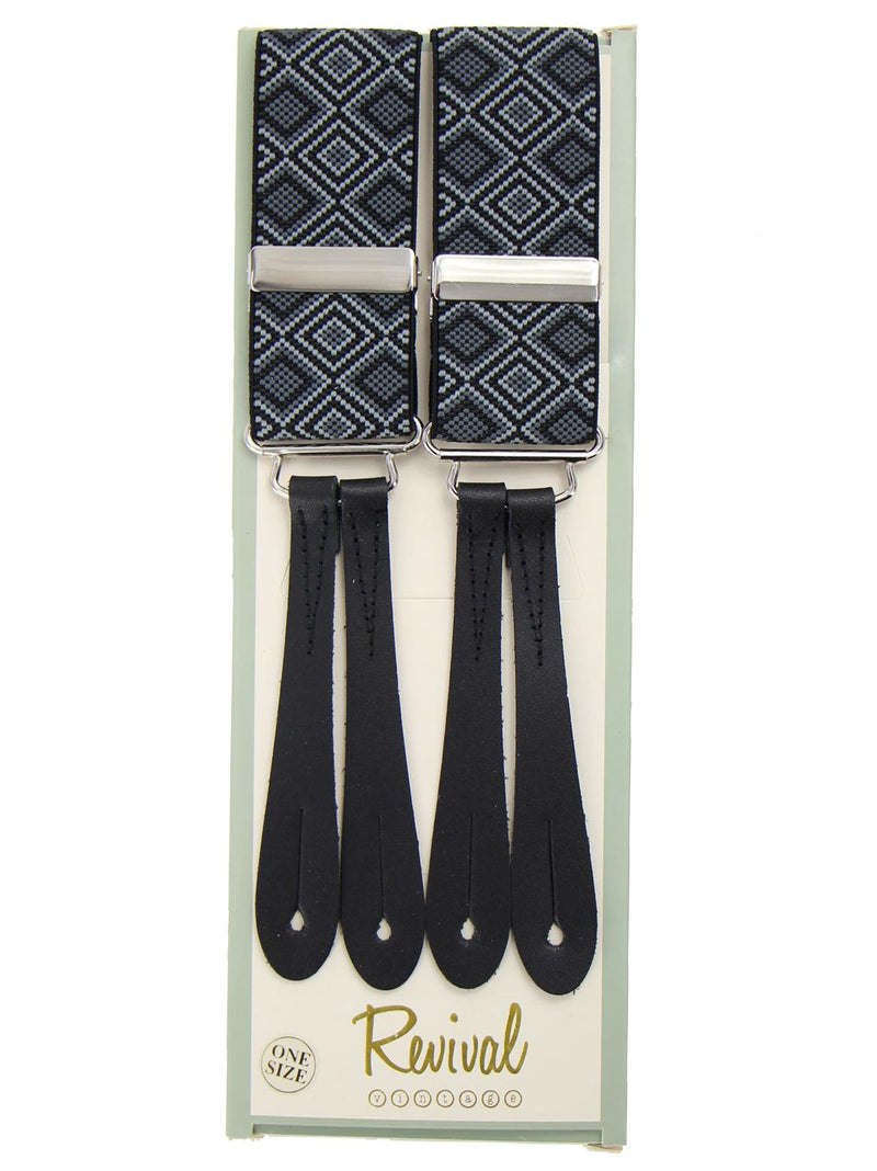 Monochrome Diamond Braces with Black Leather Loops