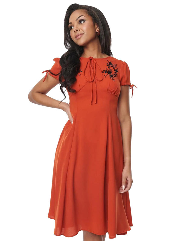1940s Burnt Orange Vintage Style Ava Dress