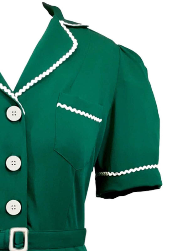Vintage Style Green Shirtwaister Ric-Rac Dress