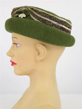 1950s Vintage Green Felt Sequined Hat