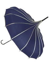 Navy Blue Vintage Pagoda Style Polka Dot Trim Umbrella