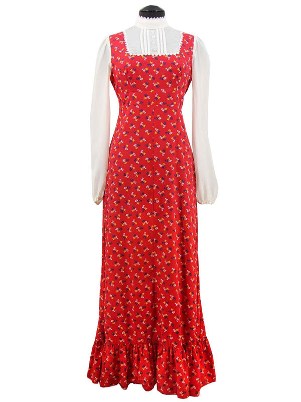 Red Floral Boho Vintage Maxi Dress