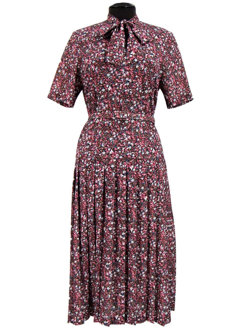 Pink Petal Pattern Vintage Pleated Dress