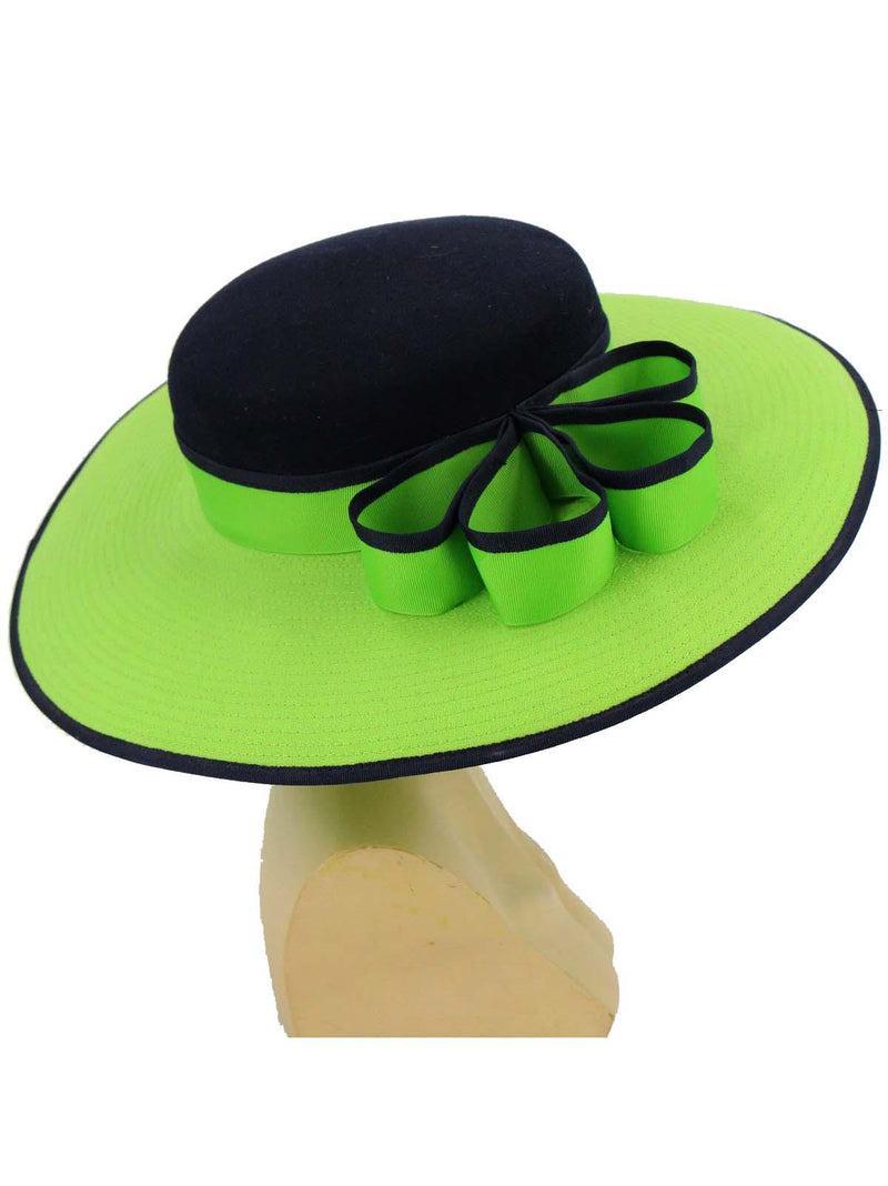 Green Contrast Vintage 1940s Look Brimmed Hat