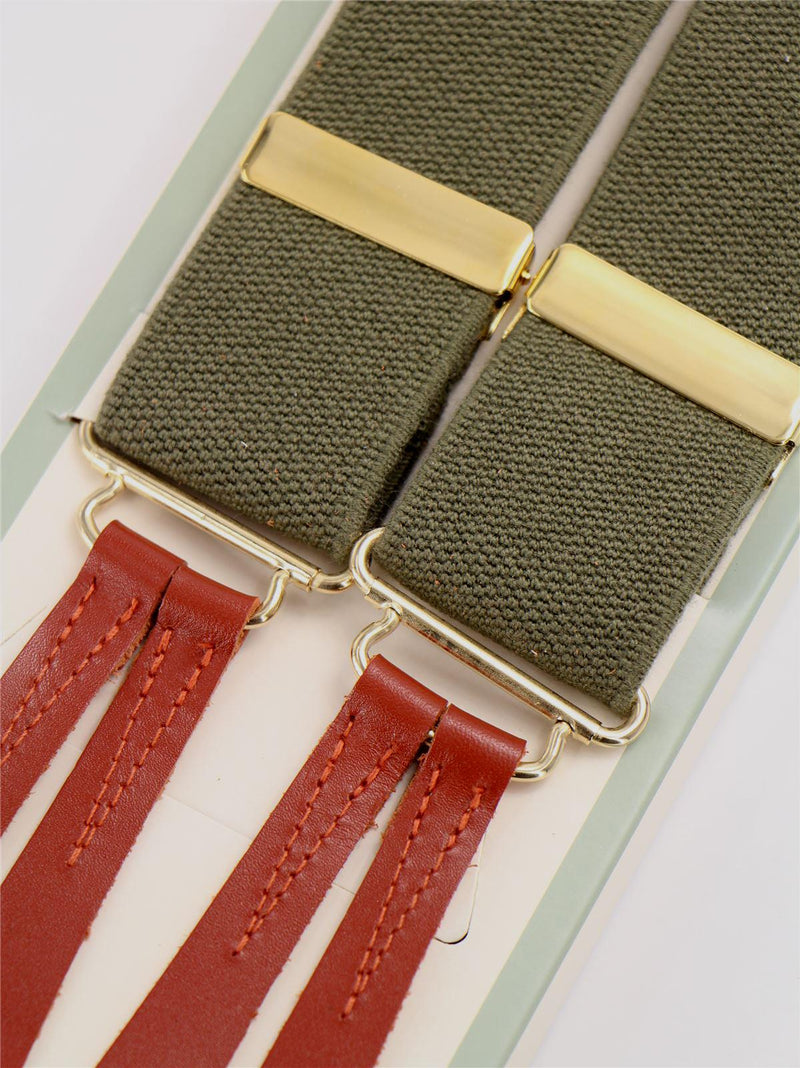 Khaki Green Vintage Style Braces with Leather Loops