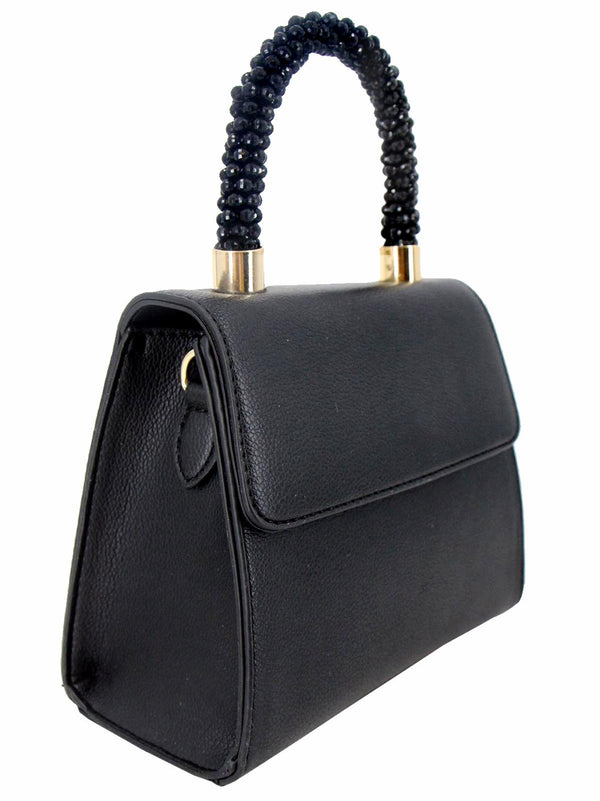Black Beaded Handle Vintage Style Handbag