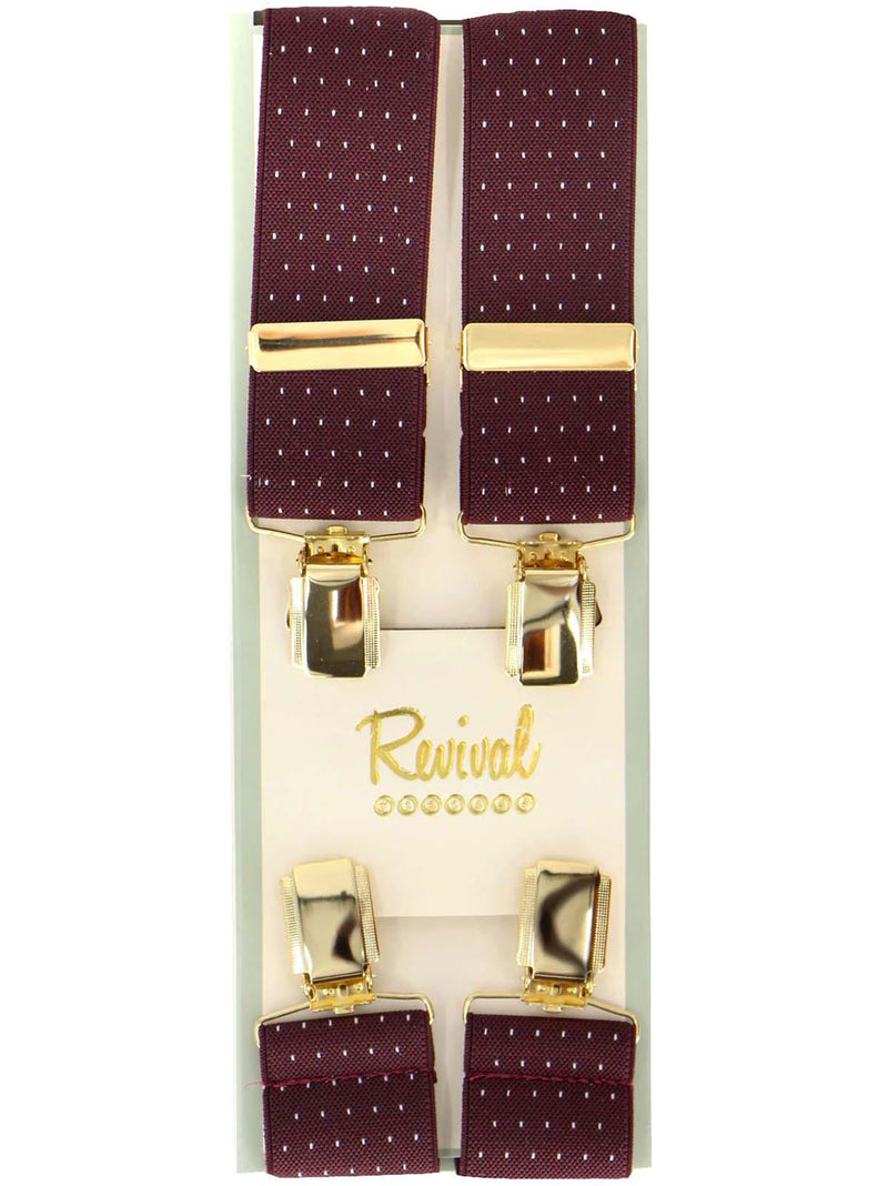 Vintage Style Burgundy Pin Spot Braces with Gold Clips