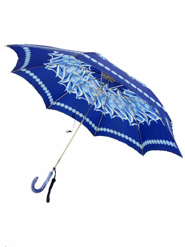 Royal Blue Floral Umbrella with Lucite Handle
