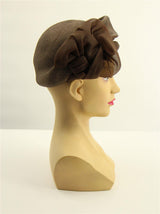 Vintage Woven Brown Chiffon Pleated Hat