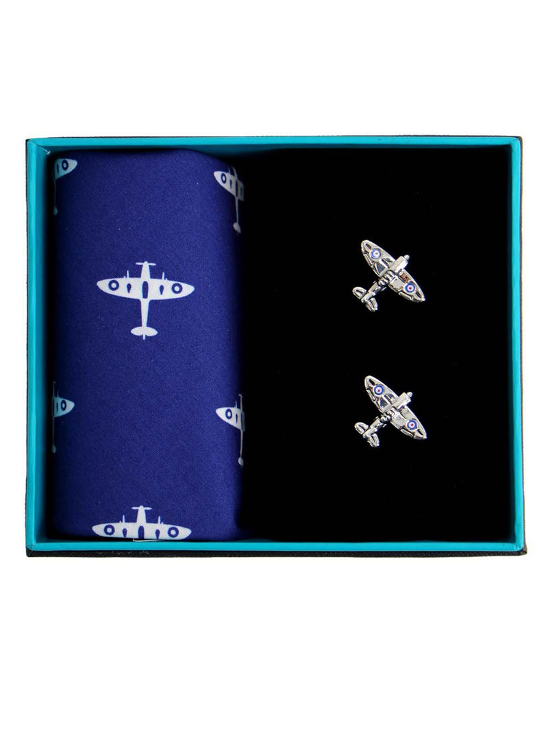 Navy Blue Spitfire Handkerchief and Cufflink Set